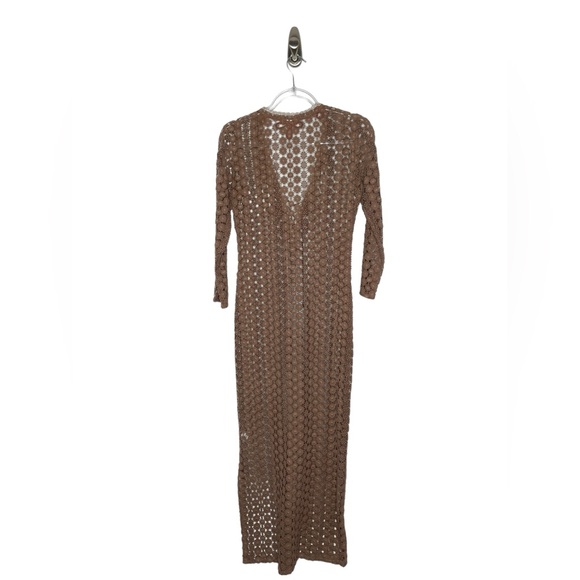 Poupette St Barth | Floral Lace Crochet Maxi Dress Coverup in Brown OS - Picture 8 of 9